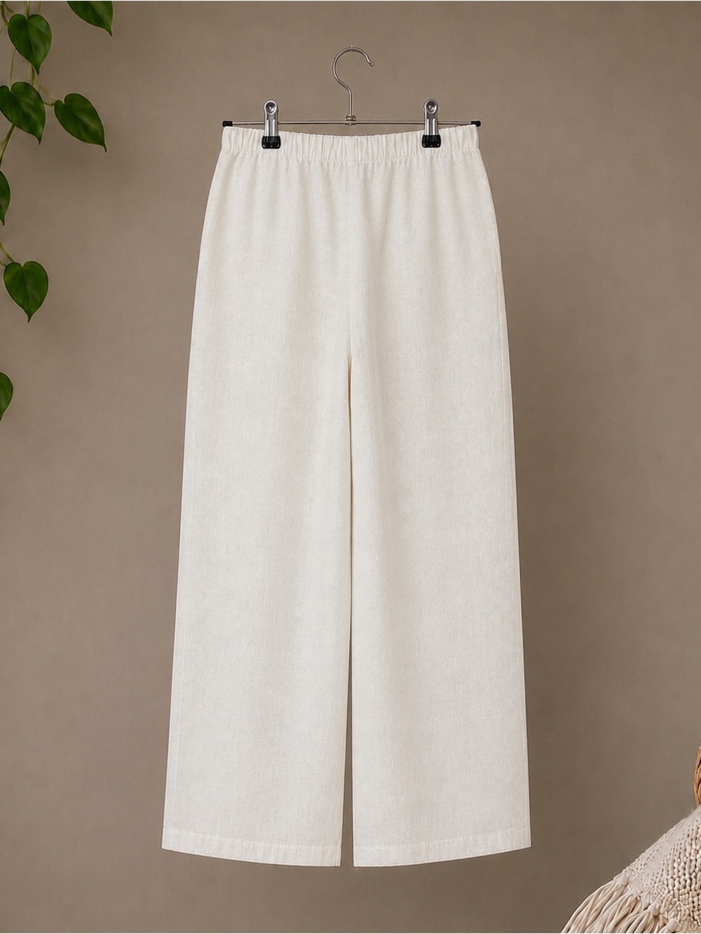 Flax 100% Linen Wide-Leg Elastic-Waist Pants Small